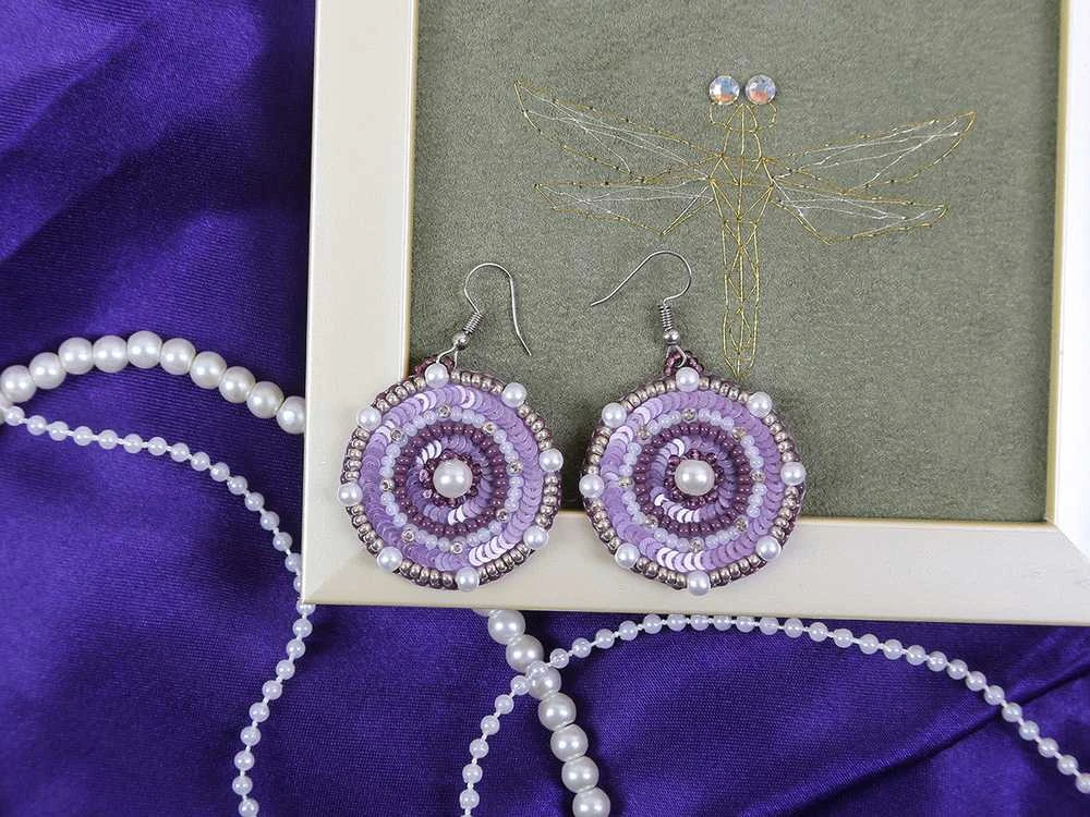 Panna Klart Mini karoliukų siuvinėjimo rinkinys auskarams „Violetiniai ratai“