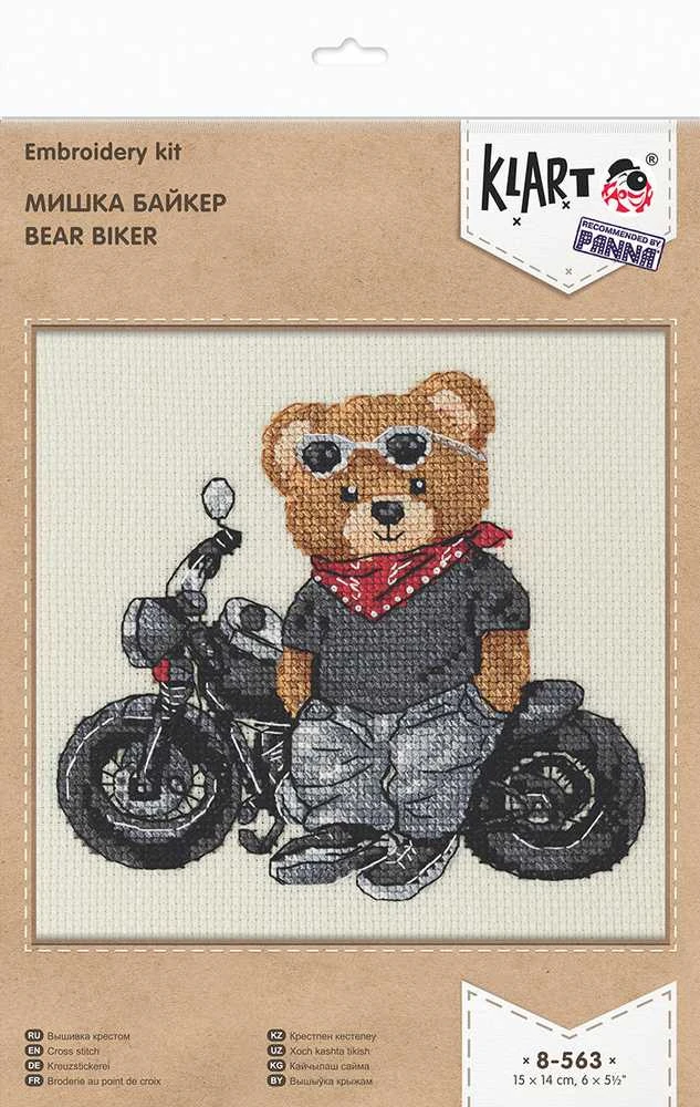 Panna Klart Siuvinėjimo kryželiu rinkinys „Biker Bear“ meškinas motociklininkas 15x14 cm