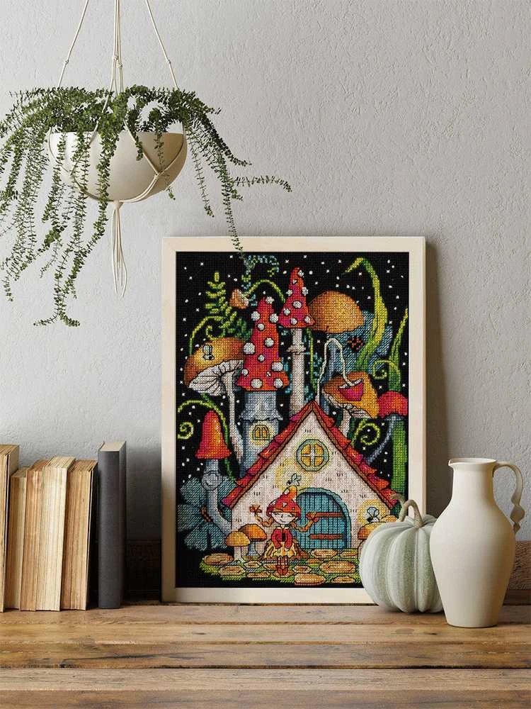 Panna Klart Siuvinėjimo kryželiu rinkinys PANNA „Grybų namelis“ 19x24,5 cm