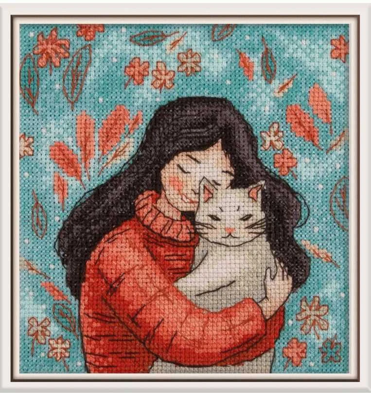 Panna Klart Siuvinėjimo rinkinys kryželiu KLART „Mergaitė su kate“, 12x13 cm