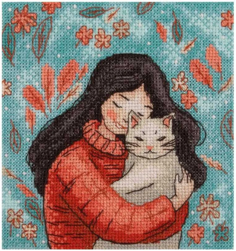 Panna Klart Siuvinėjimo rinkinys kryželiu KLART „Mergaitė su kate“, 12x13 cm