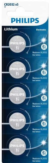 Philips CR2032 ličio baterijos, 5 vnt. rinkinys ilgalaikei galiai