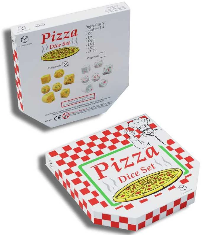 Žaidimų Kauliukų Rinkinys - Q WORKSHOP Pizza Margherita RPG 7 Kauliukai Plastikiniai Geltoni Žali Raudoni