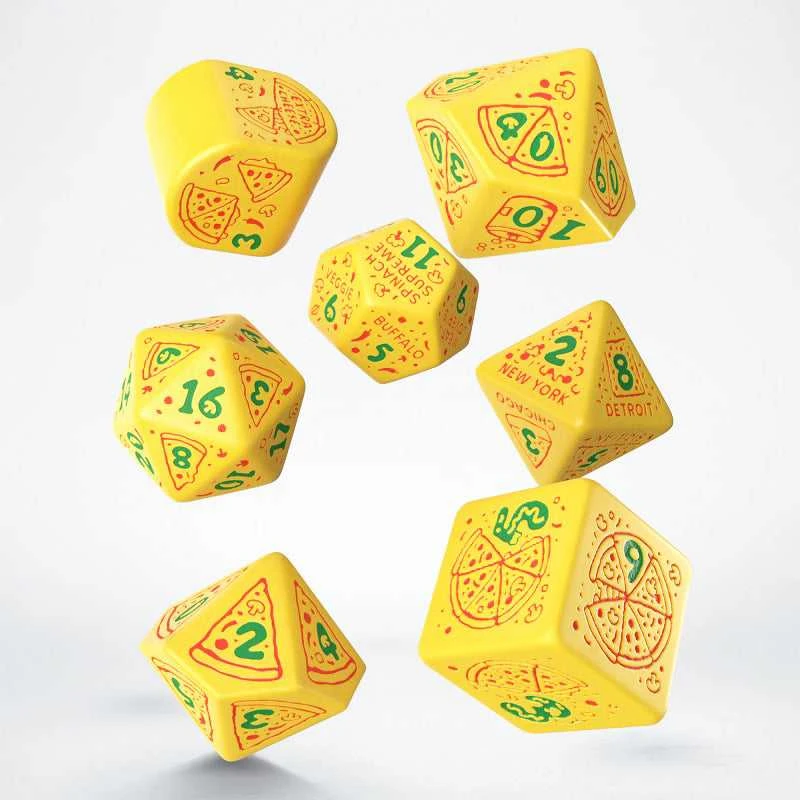 Žaidimų Kauliukų Rinkinys - Q WORKSHOP Pizza Margherita RPG 7 Kauliukai Plastikiniai Geltoni Žali Raudoni