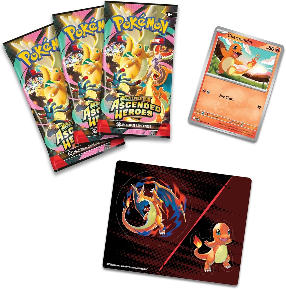 Kolekcionuojamų Lipdukų Paketas - Pokémon Mega Evolution Ascended Heroes Tech Lipdukų Kolekcija Su Charmander Folijos Promo Kortele, 3 Booster Rinkiniai, Tech Lipdukai, Daugiaspalvis