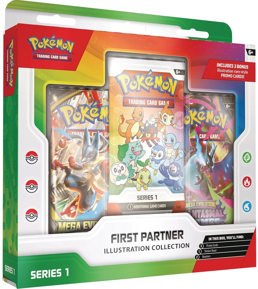 Kolekcionuojamų Kortų Žaidimas - Pokémon First Partner Iliustracijų Kolekcijos Dėžutė, 3 Promo Kortos, 2 Booster Pakuotės, Daugiaspalvė