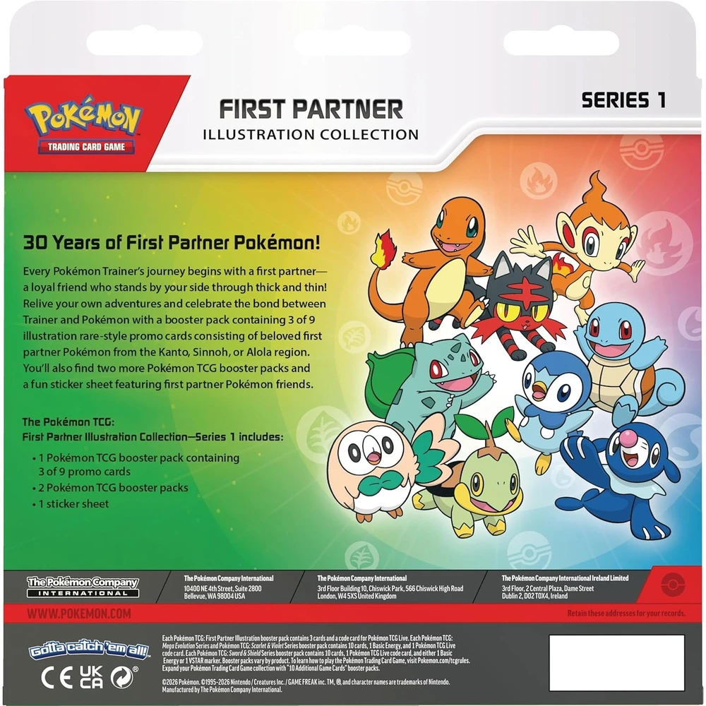 Kolekcionuojamų Kortų Žaidimas - Pokémon First Partner Iliustracijų Kolekcijos Dėžutė, 3 Promo Kortos, 2 Booster Pakuotės, Daugiaspalvė