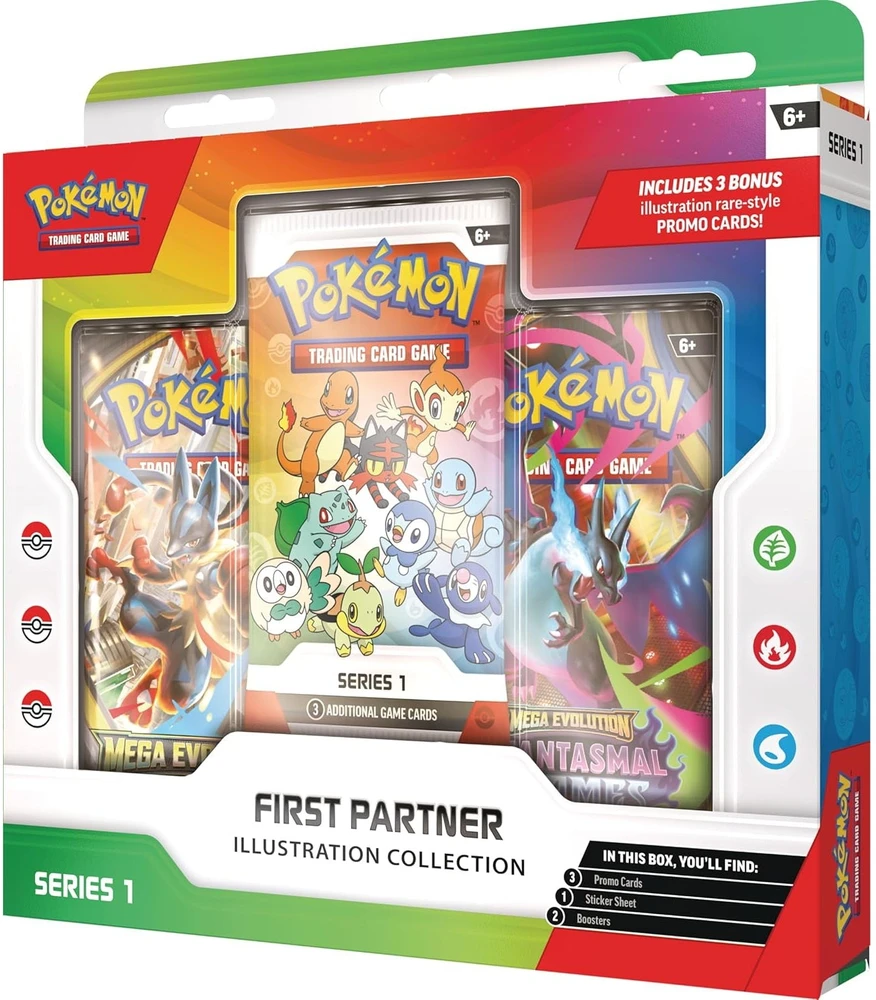 Kolekcionuojamų Kortų Žaidimas - Pokémon First Partner Iliustracijų Kolekcijos Dėžutė, 3 Promo Kortos, 2 Booster Pakuotės, Daugiaspalvė