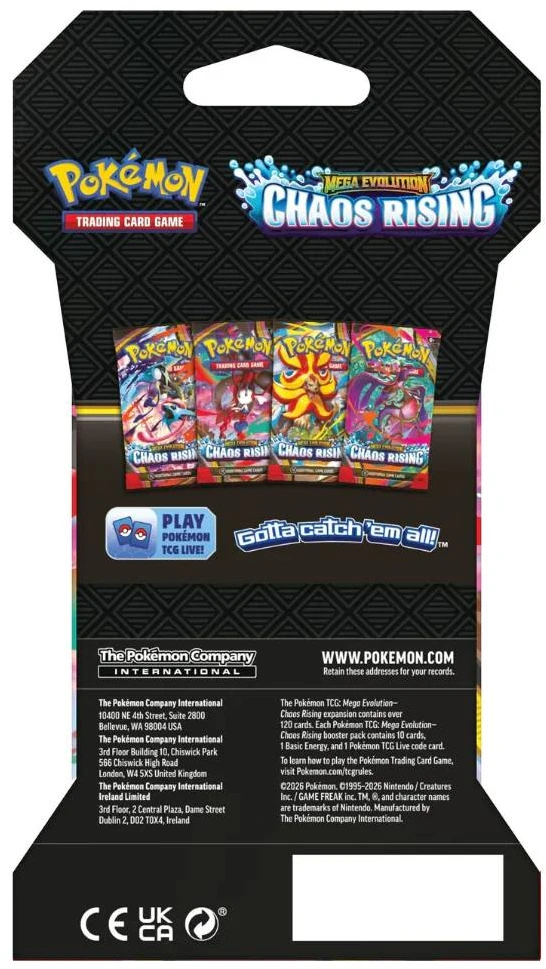 Pokémon TCG Chaos Rising Mega Evolution papildymo pakelis su įdėklu (10 kortų)