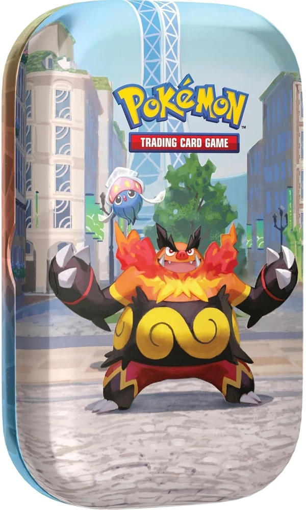 Kolekcionuojamos Kortelės - Pokémon TCG Lumiose City Mini Tin Emboar, 2 Booster Packs, Sticker Sheet, Kodo kortelė
