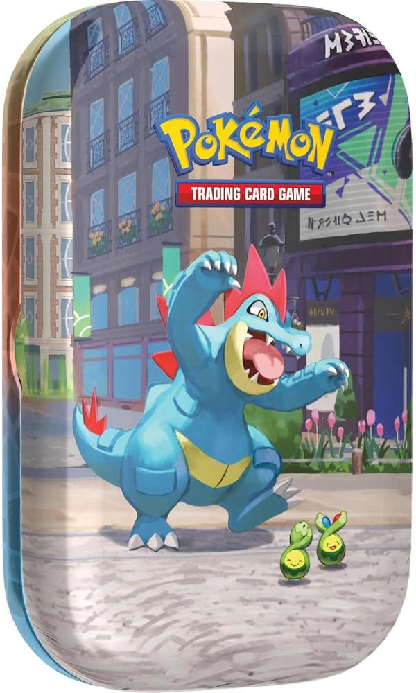 Kolekcionuojamos Kortelės - Pokémon TCG Lumiose City Mini Tin Feraligatr, 2 Booster Packs, Sticker Sheet