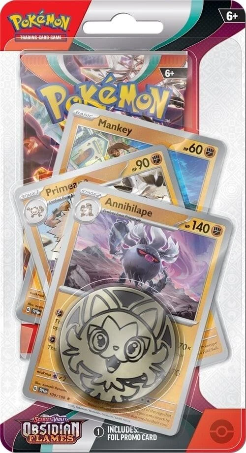 The Pokemon Pokemon TCG – Scarlet & Violet 3 Obsidian Flames Booster Premium Checklane Blister – Mankey