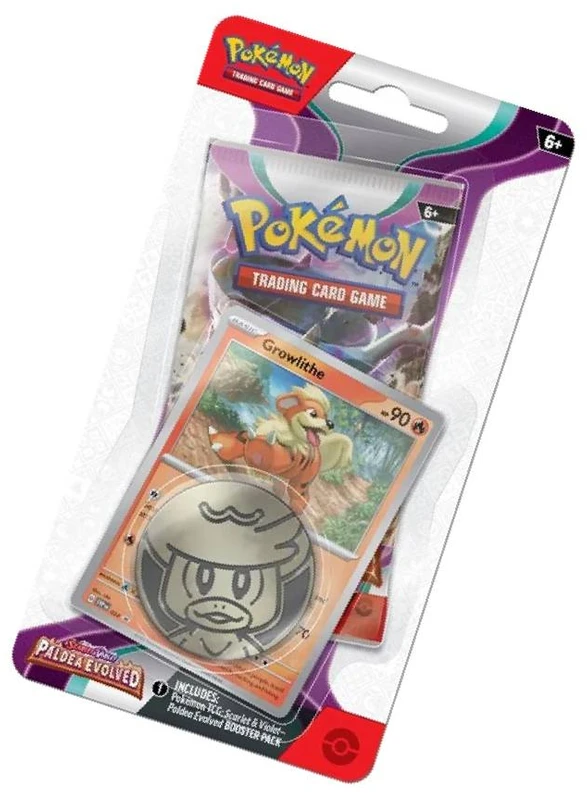 Kolekcionuojamos Kortelės - Pokémon TCG: Scarlet & Violet: Growlithe Paldea Evolved Booster paketas Su Promo Kortele, Monetomis, Kodo Kortele, Daugiaspalvis