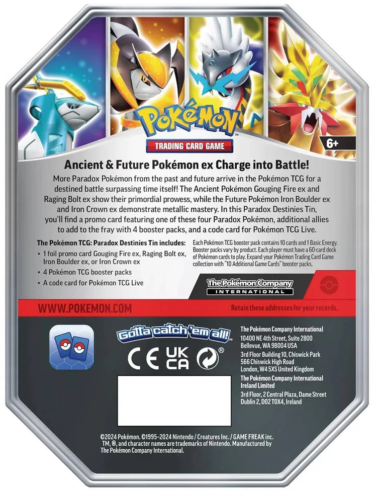 Pokemon Pokemon TCG – Paradox Destines Fall EX Tins – Raging Bolt ex