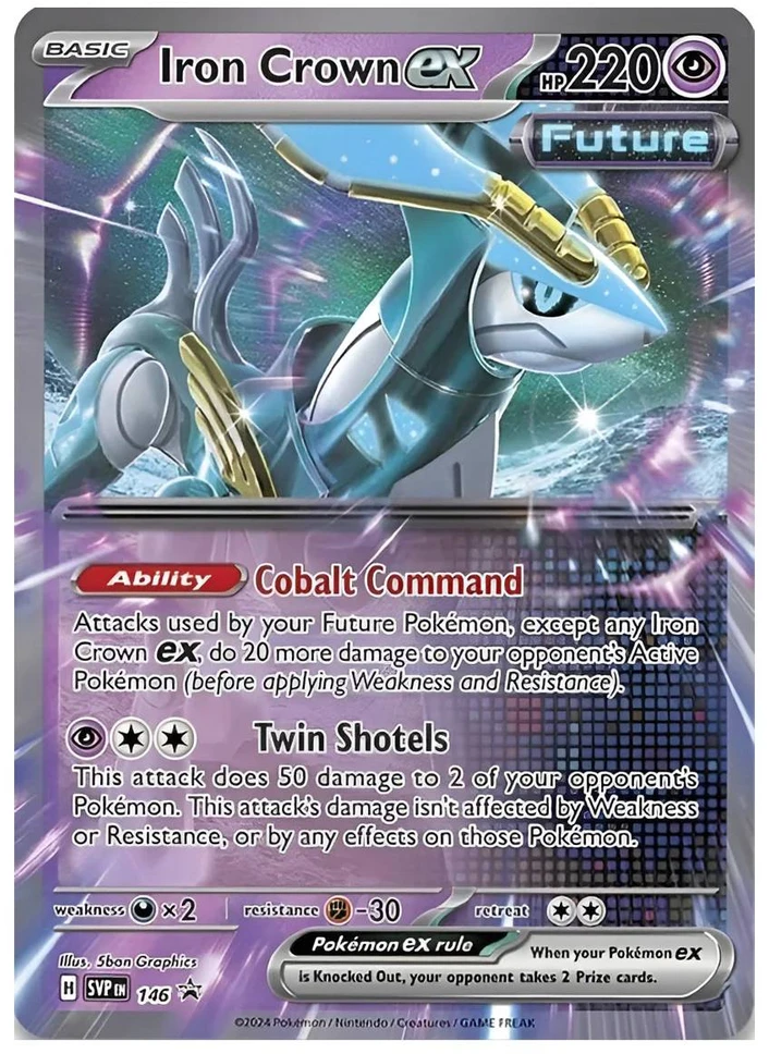 Kolekcionuojamų Kortelių Žaidimas - Pokémon TCG: Paradox Destinies Iron Crown Ex Set With Foil Promo, 4 Booster Packs, Metal Box