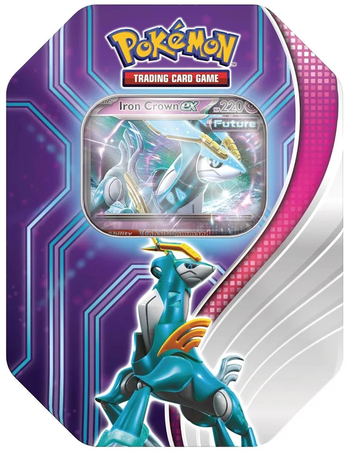 Kolekcionuojamų Kortelių Žaidimas - Pokémon TCG: Paradox Destinies Iron Crown Ex Set With Foil Promo, 4 Booster Packs, Metal Box