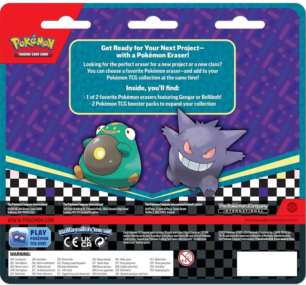 „Pokemon Pokemon TCG“ – „Grįžimas į mokyklą“ trintukų rinkinys blisterinėms plokštelėms, 2024 m. – „Gengar“