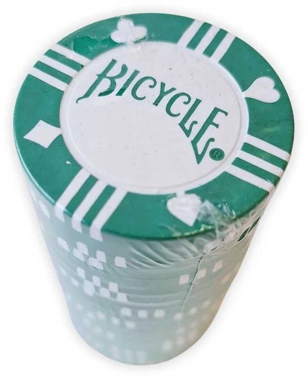 Pokerio žetonai Bicycle, 20 vnt., žali, moliu užpildyti 8 g