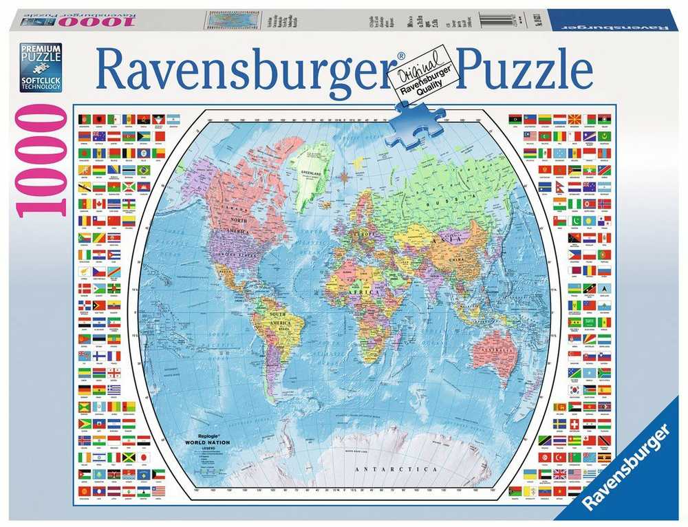 Ravensburger Dėlionė 1000 vnt. - Politinis pasaulio žemėlapis aprašymas - Prekės nuotrauka