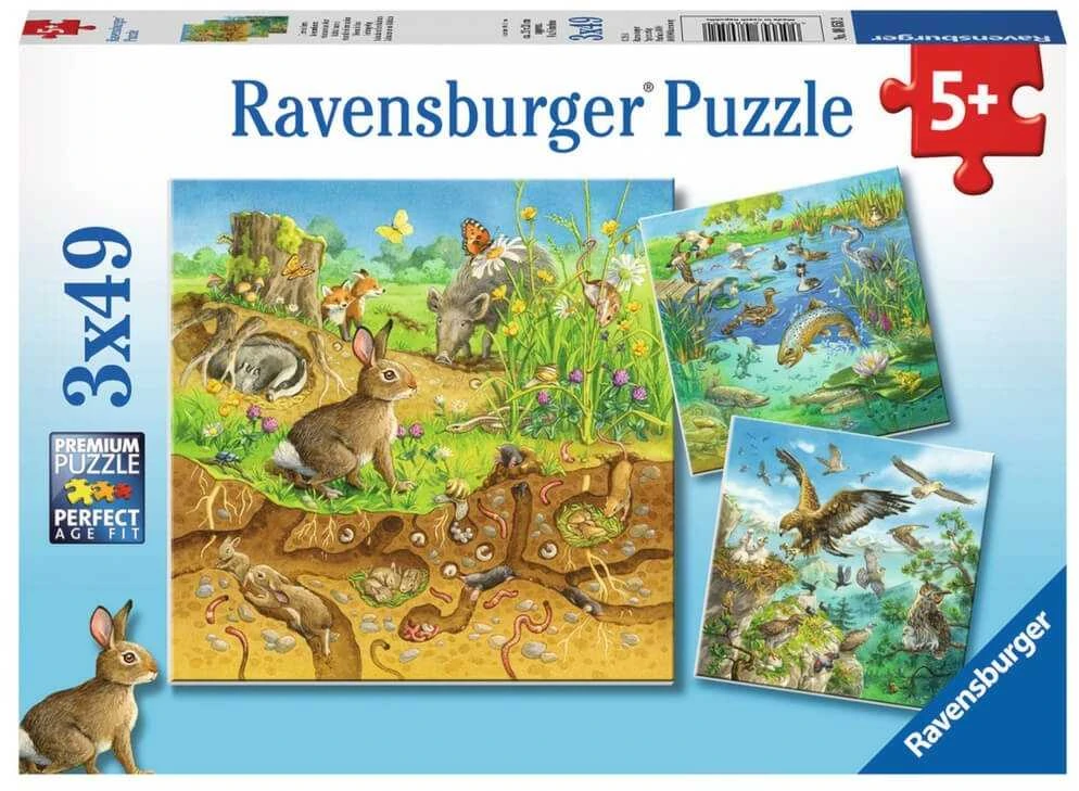 Ravensburger Dėlionė 3x49 vnt. - Gyvūnų gyvenamosios vietos