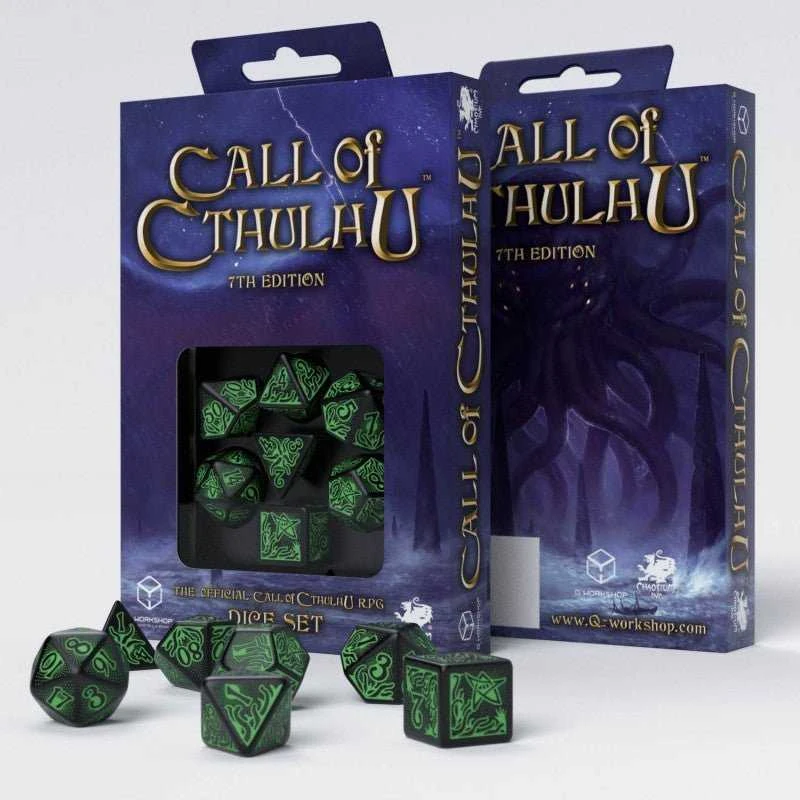 Q Workshop Call Of Cthulhu 7th Edition Kauliukų Rinkinys Juodos Ir Žalios Sp