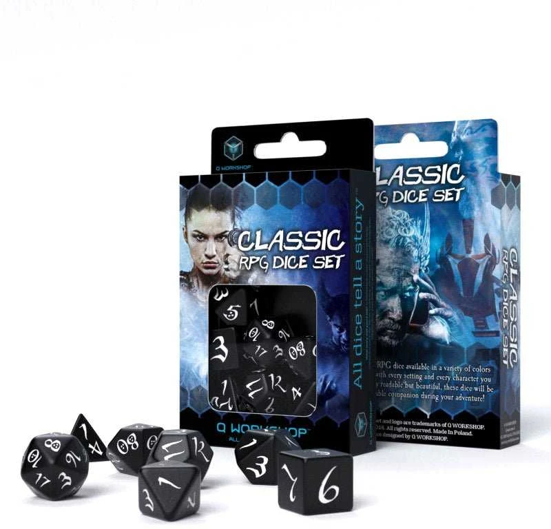 Q Workshop Classic RPG Kauliukų Rinkinys Juodos Ir Baltos Spalvos
