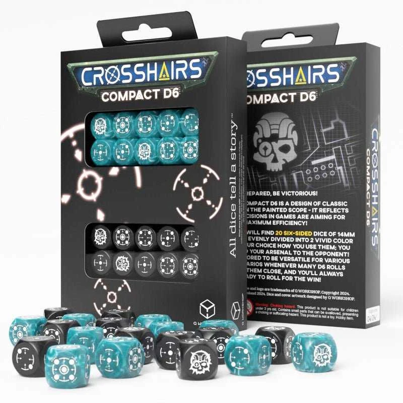 Q Workshop Crosshairs Compact D6 RPG Kauliukų Rinkinys (Audros Mėlyna Ir Juoda Sp.)