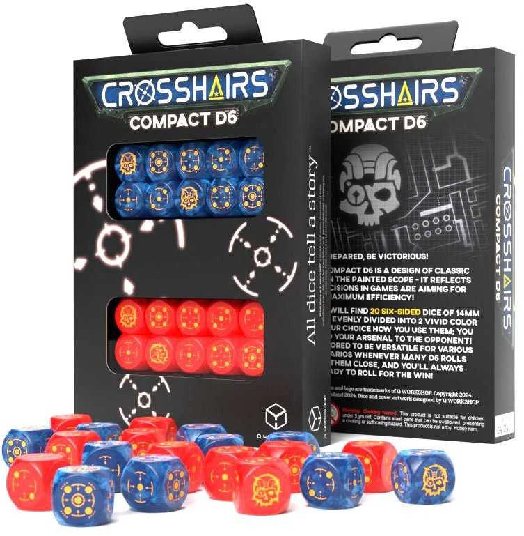 Q Workshop Crosshairs Compact D6 RPG Kauliukų Rinkinys (Kobalto Ir Raudona Sp.)
