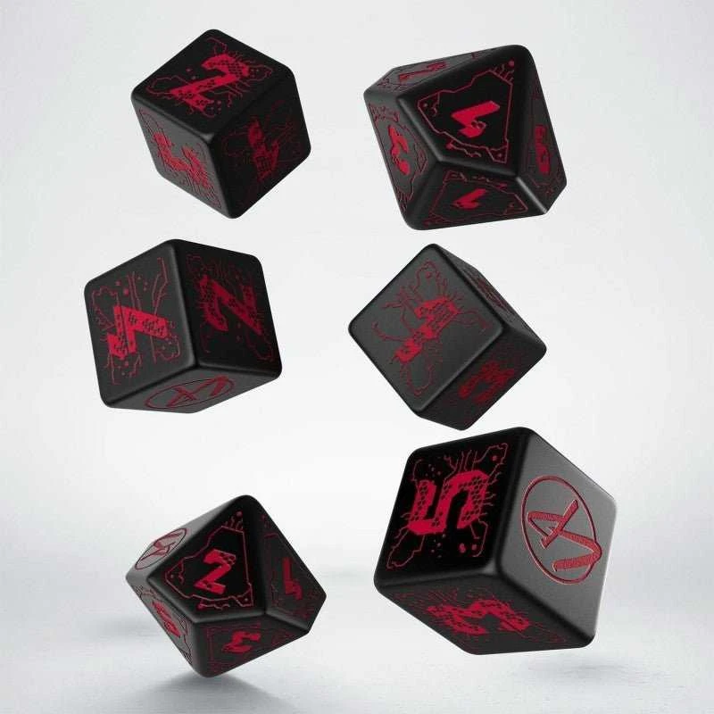 Q Workshop Cyberpunk Raudona Essential Kauliukų Rinkinys Juodos Ir Raudonos Spalvos