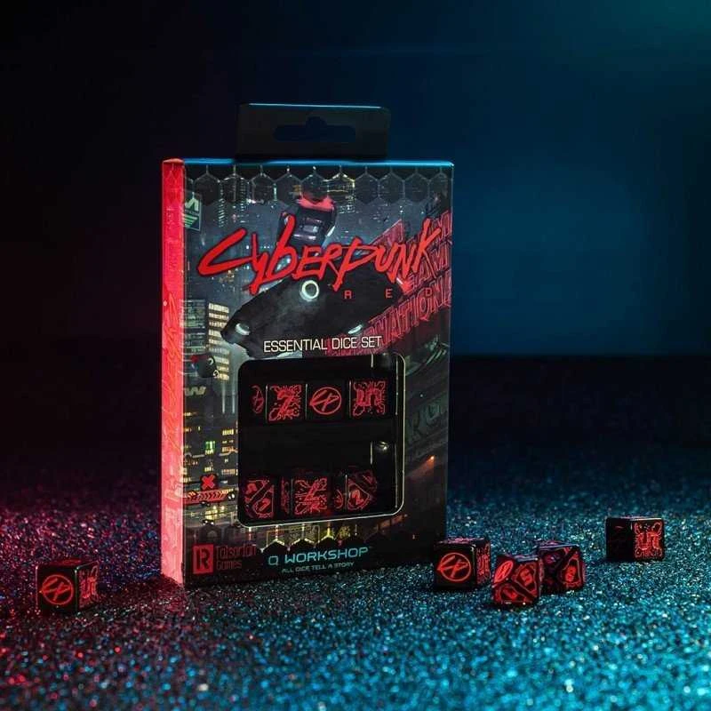 Q Workshop Cyberpunk Raudona Essential Kauliukų Rinkinys Juodos Ir Raudonos Spalvos