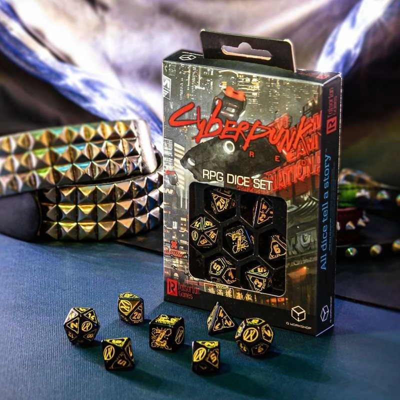 Dėlionė Q Workshop Cyberpunk Raudona Rpg Kauliukų Rinkinys Juodos Ir Geltonos Spalvos