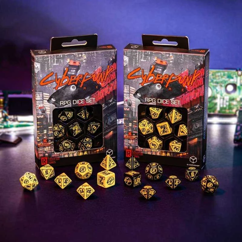Dėlionė Q Workshop Cyberpunk Raudona Rpg Kauliukų Rinkinys Juodos Ir Geltonos Spalvos