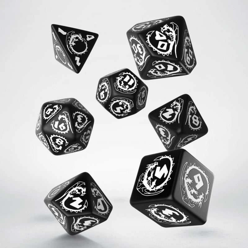 Q Workshop Dragons RPG Kauliukų Rinkinys Juodos Ir Baltos Spalvos