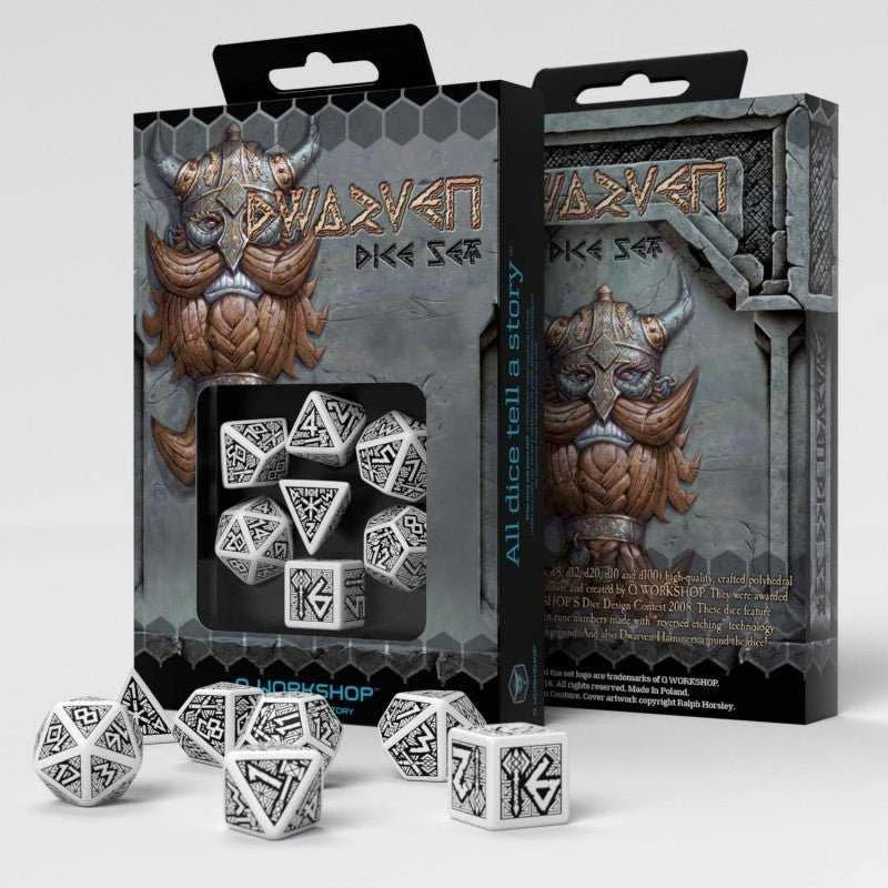 Q Workshop Dwarven Kauliukų Rinkinys (Baltos Ir Juodos Spalvos)