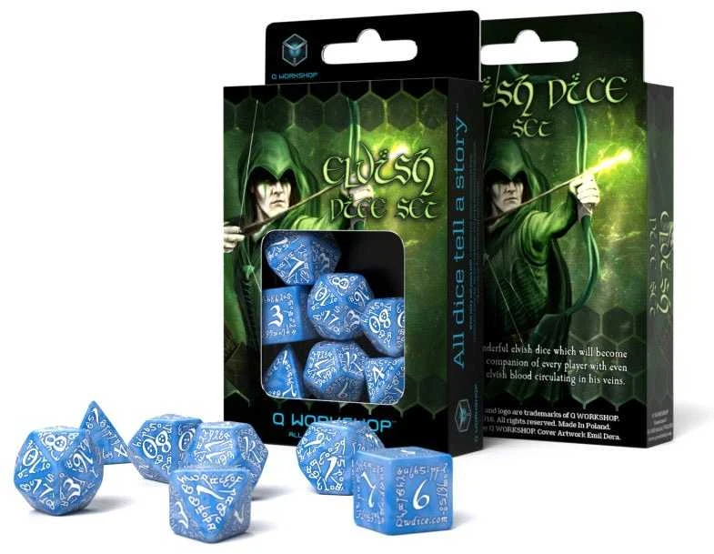 Q Workshop Elvish kauliukų rinkinys mėlynos ir baltos spalvos