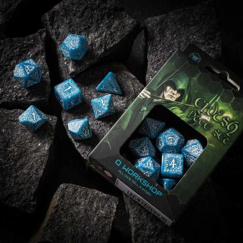 Q Workshop Elvish kauliukų rinkinys mėlynos ir baltos spalvos