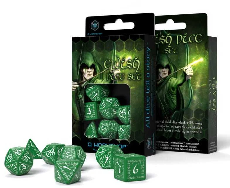 Q Workshop Elvish Kauliukų Rinkinys Žalios Ir Baltos Spalvos