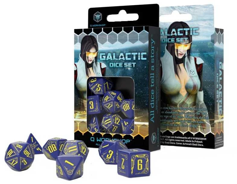 Q Workshop Galactic Dice RPG Kauliukų Rinkinys Mėlynos Ir Geltonos Spalvos