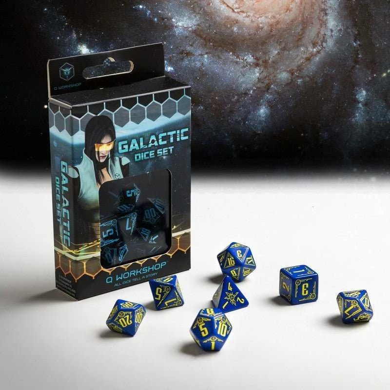 Q Workshop Galactic Dice RPG Kauliukų Rinkinys Mėlynos Ir Geltonos Spalvos