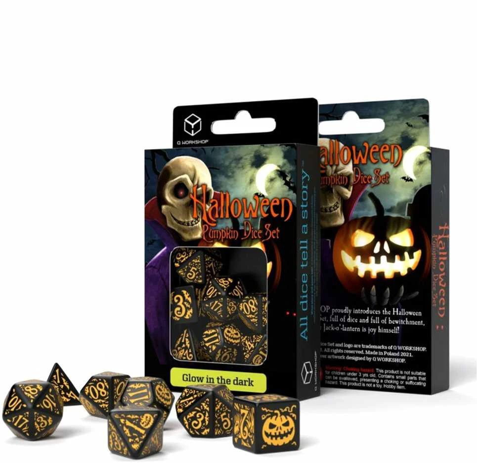 Q Workshop Halloween Pumpkin Juodos Ir Oranžinės Šviečiančios Tamsoje Spalvos Žaidimų Kauliukai
