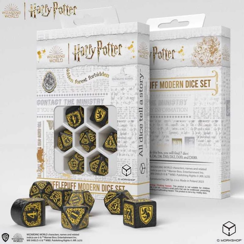Q Workshop Harry Potter Hufflepuff Modern Dice Kauliukų Rinkinys (Juodos Sp.)