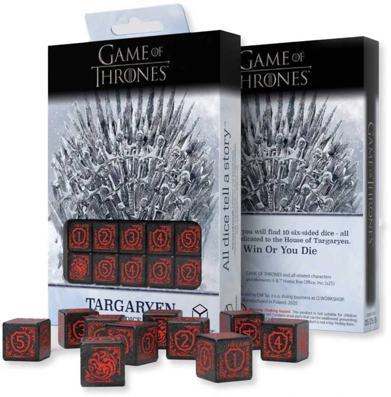 Q Workshop Sostų karai Targaryen D6 kauliukų rinkinys 10 vnt – Q‑Workshop