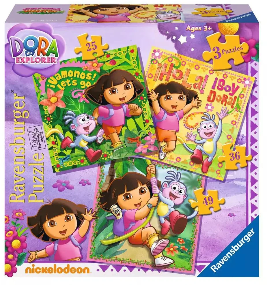 Ravensburger 3 dėlionės „Dora“, 25–49 det., nuo 4 m.