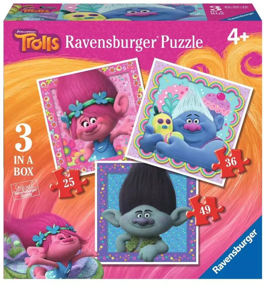 Ravensburger 3 dėlionės „Troliai“, 25–49 det., nuo 4 m.