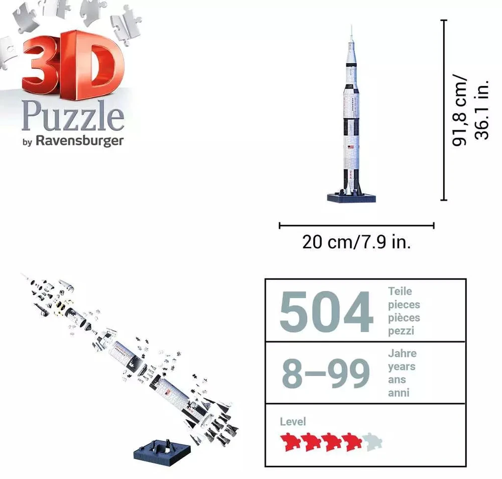 Ravensburger 3D Dėlionė 504 vnt. - Apollo Saturn V raketa