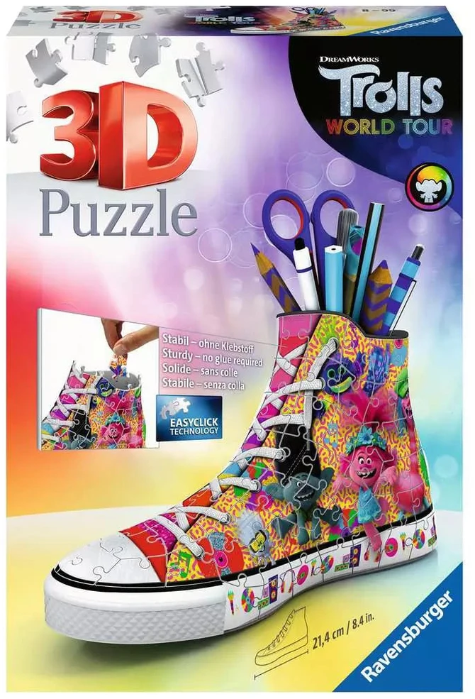 Ravensburger 3D dėlionė batas-pieštukinė „Troliai 2“, 108 det., nuo 8 m.