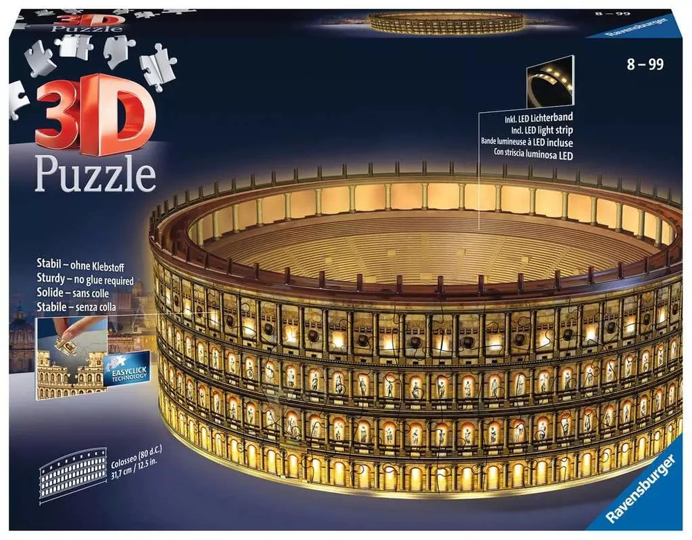 Ravensburger 3D dėlionė „Koliziejus naktį“ su šviesa, 262 det., nuo 8 m.