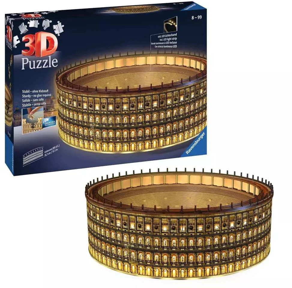 Ravensburger 3D dėlionė „Koliziejus naktį“ su šviesa, 262 det., nuo 8 m.