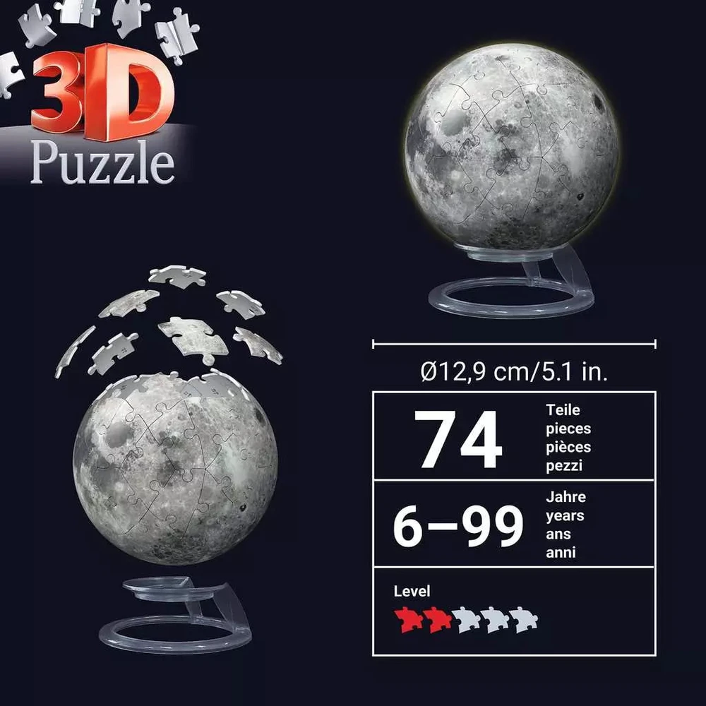 Ravensburger 3D dėlionė „Mėnulis, šviečiantis tamsoje“, 72 det.