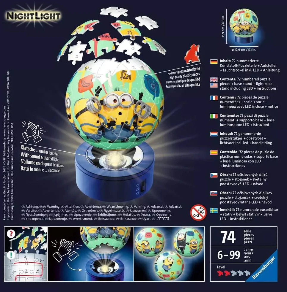 Ravensburger 3D dėlionė-naktinė lempa „Pimpačiukai 2“, 74 det., nuo 6 m.